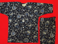 義若オリジナルの子供鯉口シャツ、ダボシャツ　鶴亀と唐草（紺）